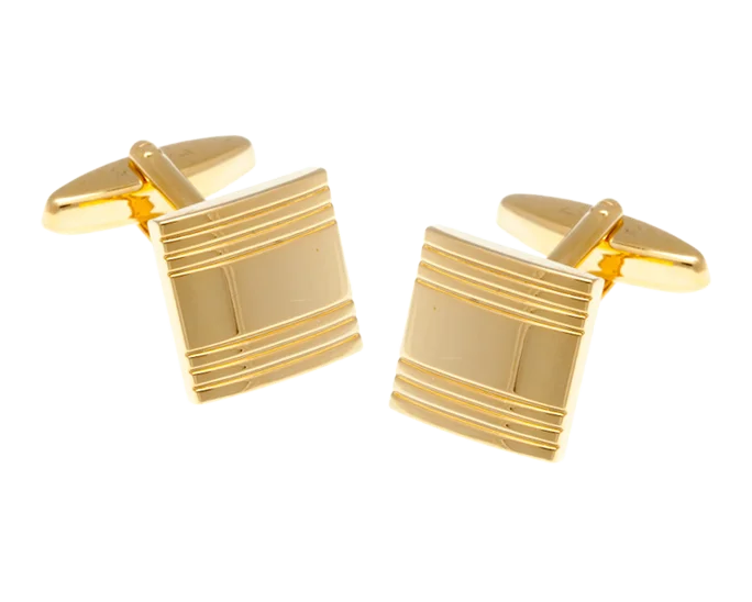 Cufflinks with classic striped patterns for a clean and elegant finish-Gold Plated Striped Square Cufflinks