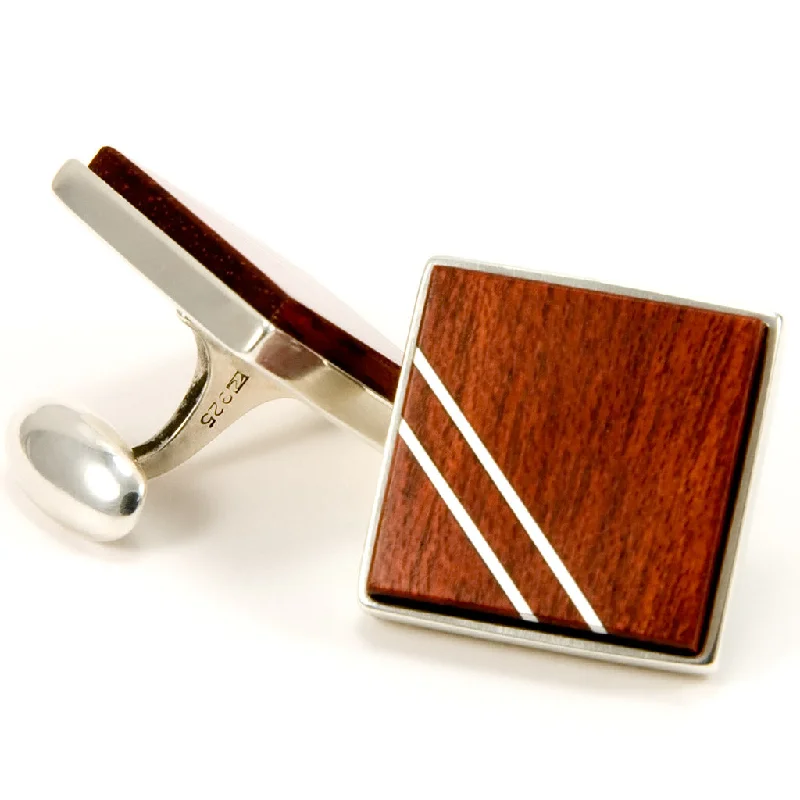 Best cufflinks with vintage cufflinks box for a complete and elegant gift set-Bloodwood Silver Inlay Sterling Silver Cufflinks