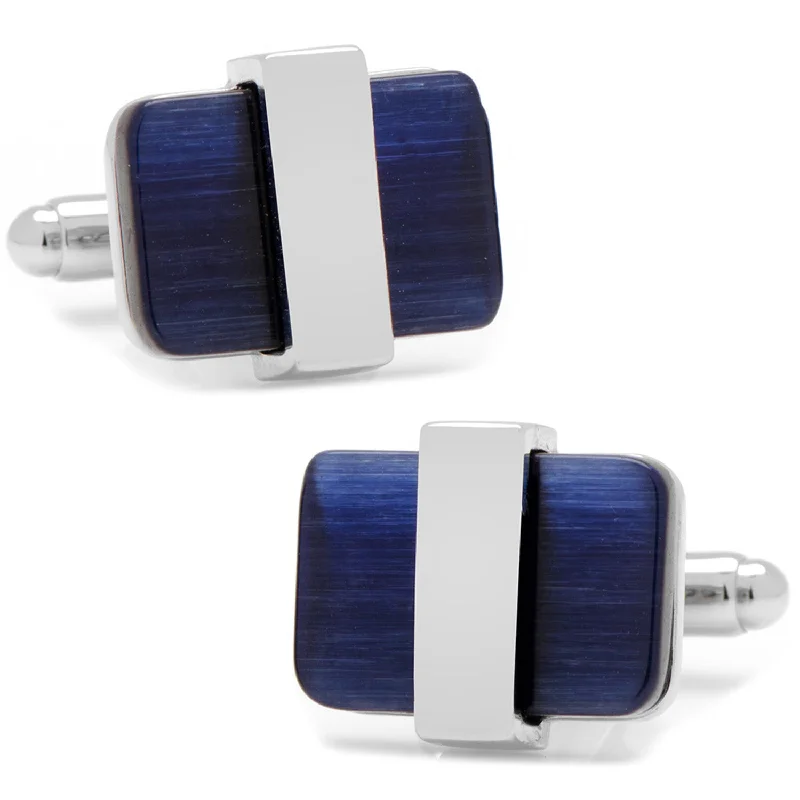 Best cufflinks with modern minimalist designs for a chic, subtle style-Silver Wrapped Navy Blue Catseye Cufflinks