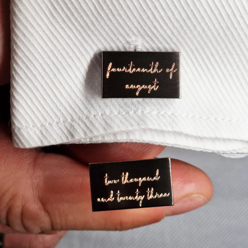 Cufflinks with brushed metal finishes for a matte, contemporary style-Personalised Rectangular Written Date Cufflinks