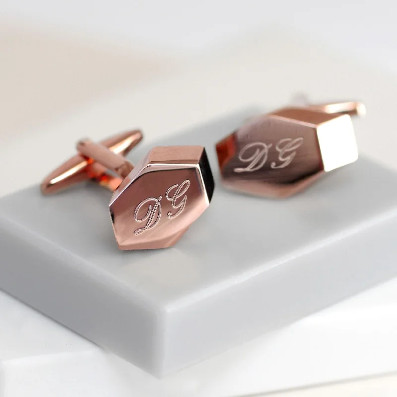 Cufflinks with quirky animal designs for a fun and distinctive style-Rose Gold Geometric Cufflinks