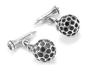 Best cufflinks with a brushed silver finish for a sleek and contemporary vibe-Sterling Silver Golf Ball & Tee Chain Bar Cuff Links