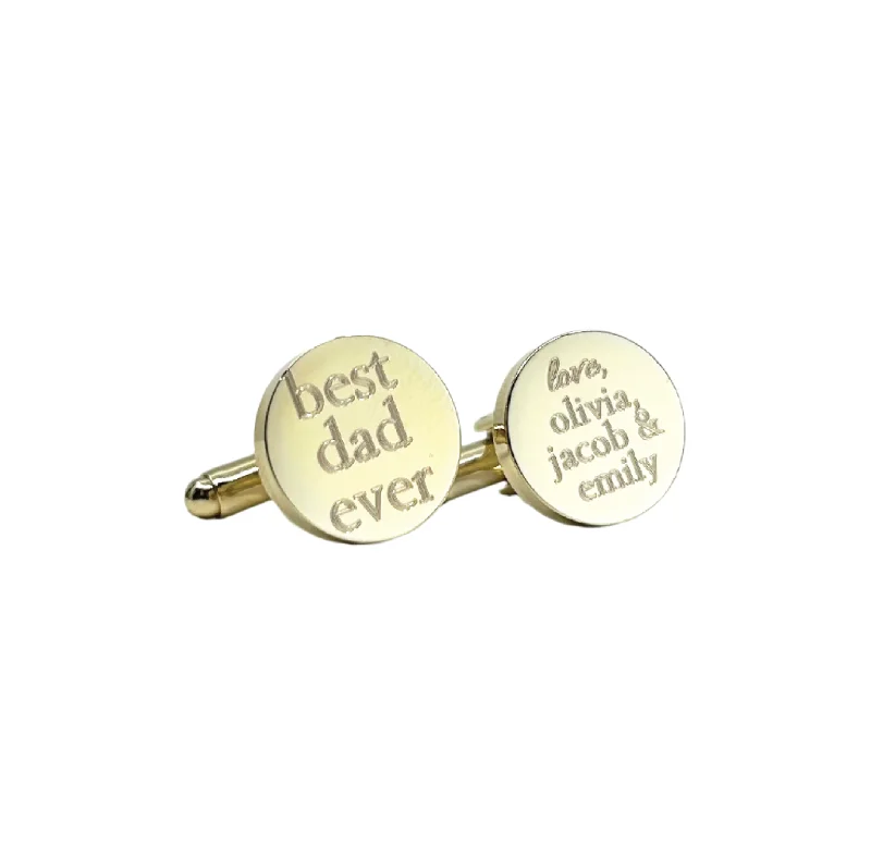 Best cufflinks with enamel designs for vibrant and colorful accents-Personalised Engraved Round Best Dad Ever