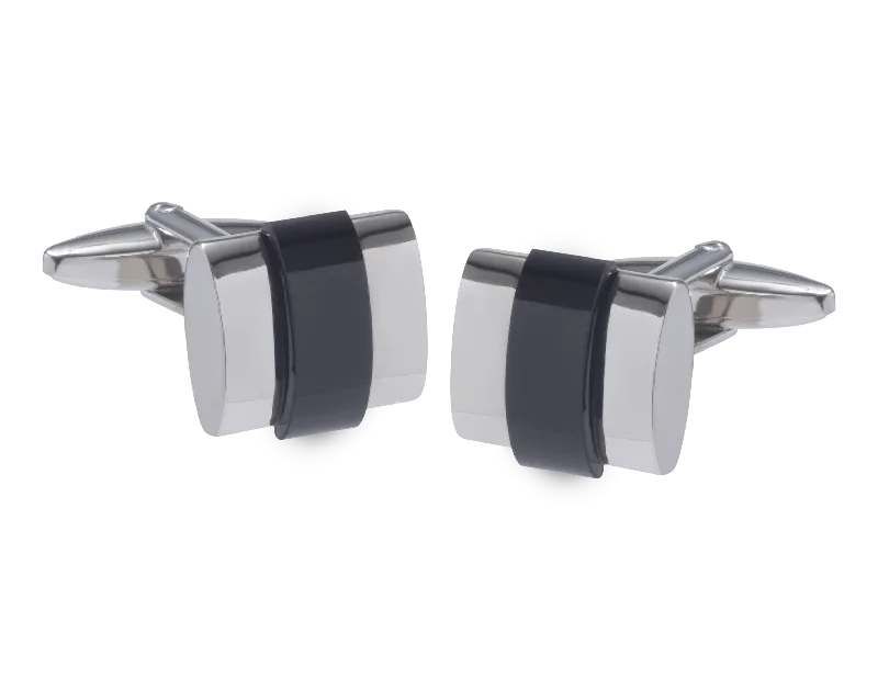 Cufflinks with engraved logos for a personalized and branded accessory-Band of Stone Onyx Cufflinks