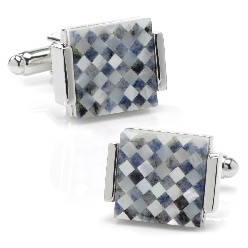 Best cufflinks with customizable monograms for a unique and personal gift-Floating Mother of Pearl Checkered Cufflinks