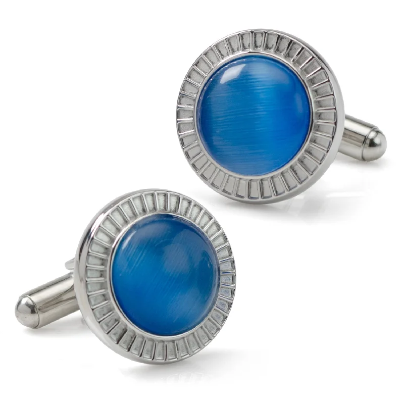 Best cufflinks with polished stainless steel for a sleek and modern look-Radiant Blue Catseye Stainless Steel Cufflinks