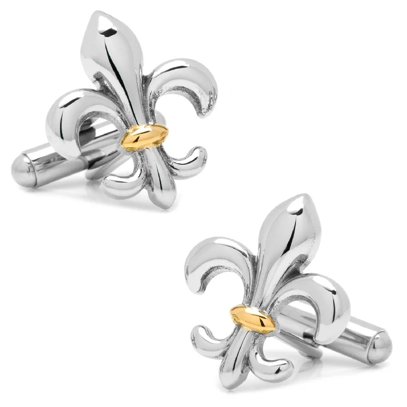 Best cufflinks with pearl inlays for a classy and elegant style-Stainless Steel Two-Tone Fleur De Lis Cufflinks