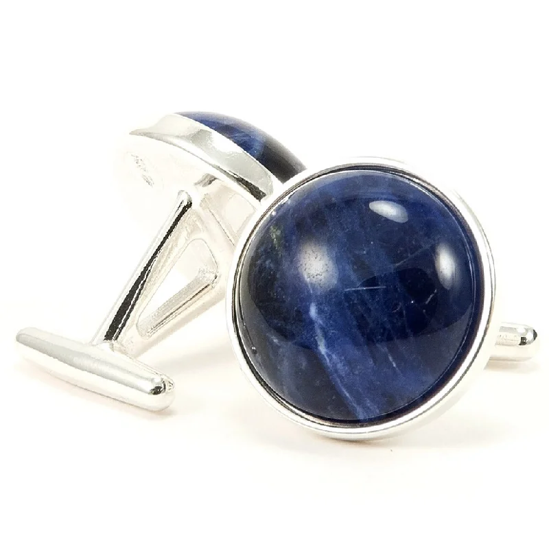 Cufflinks with classic black enamel for a sleek and timeless design-Blue Sodalite Sterling Silver Cufflinks | One-of-a-Kind