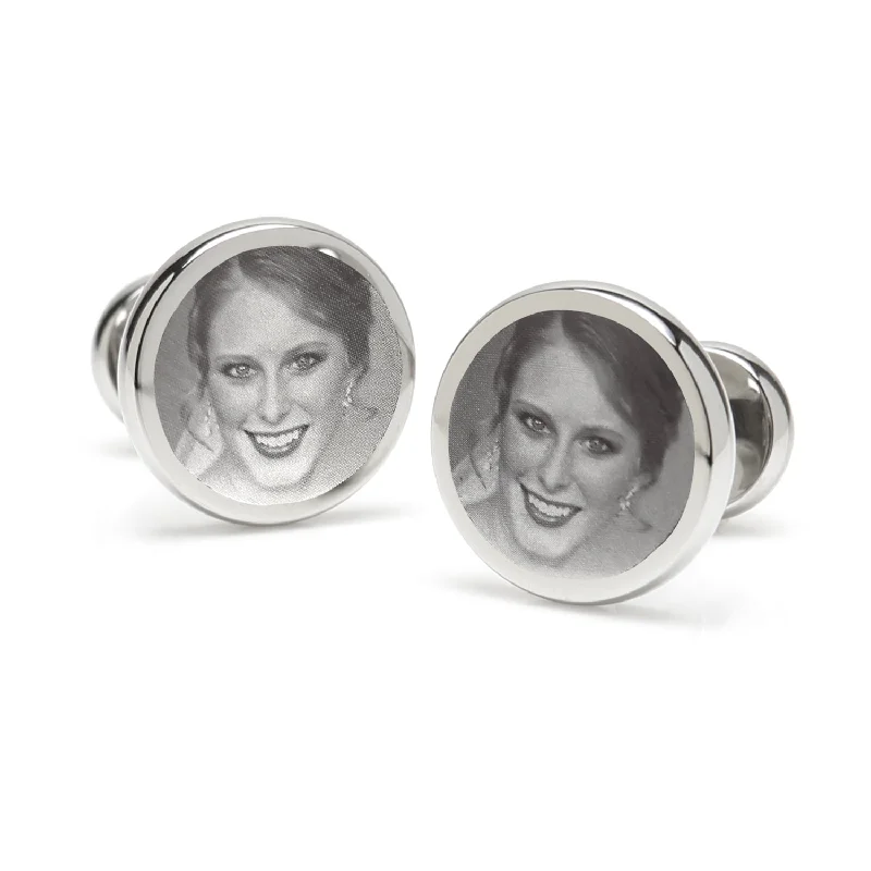 Elegant cufflinks with unique designs for a stylish and sophisticated look-Custom Engraved Round Photo Cufflinks