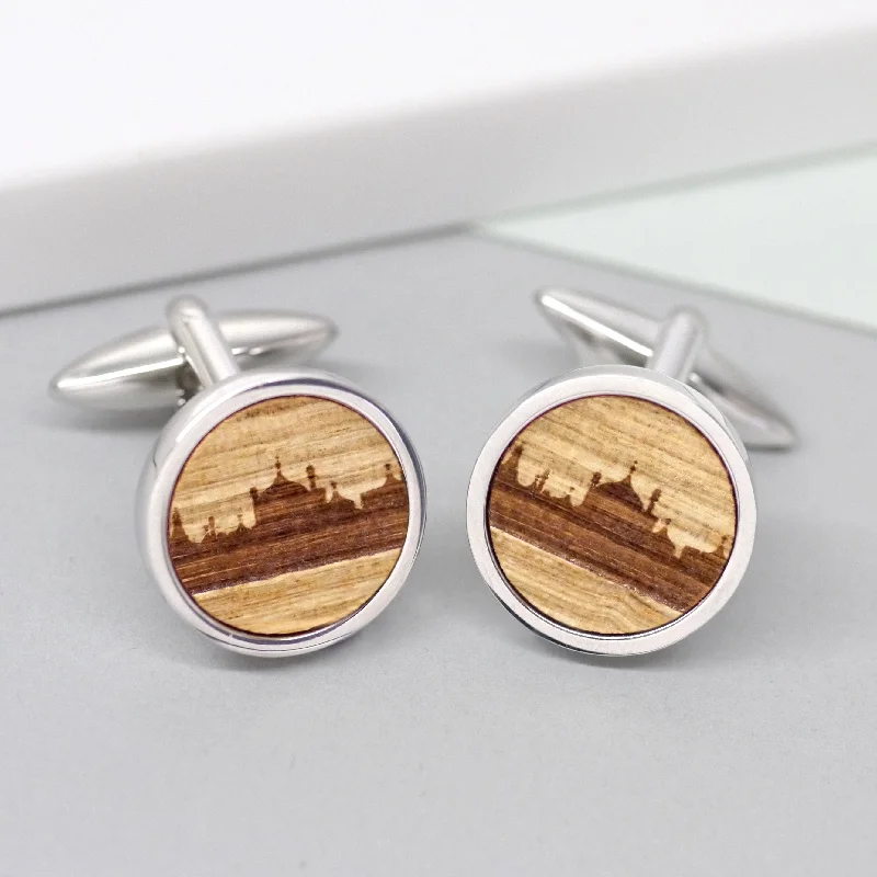 Best cufflinks for the office with simple yet stylish designs for business attire-Wooden Brighton Pavilion Cufflinks