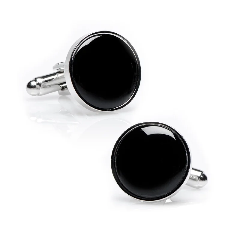 Cufflinks with abstract designs for a modern and artistic fashion statement-Silver and Onyx Cufflinks