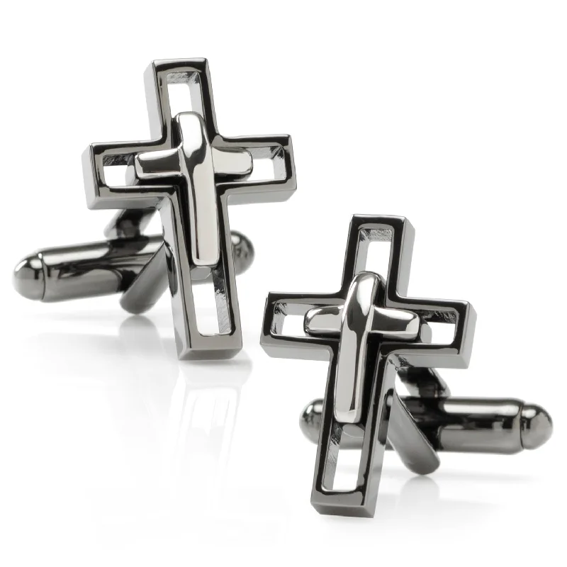 Best cufflinks with spherical designs for a playful and stylish twist-Gun Metal Cut Out Cross Cufflinks