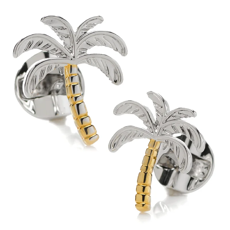 Designer cufflinks with intricate patterns for a high-fashion and stylish look-Palm Tree Silver Gold Cufflinks