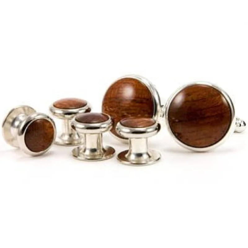 Best cufflinks for groomsmen with matching sets for a cohesive wedding look-Bubinga Silver Cufflink Tuxedo Stud Set