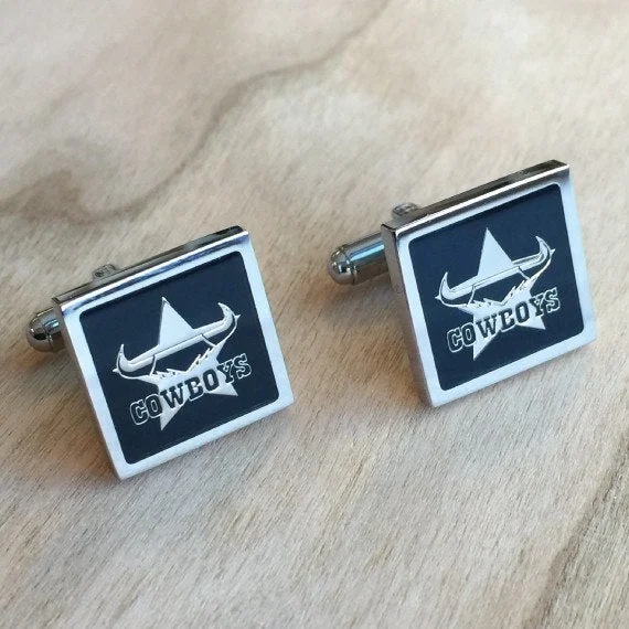 Classic cufflinks with simple round shapes for an elegant and versatile accessory-NRL North Queensland Cowboys Cufflinks