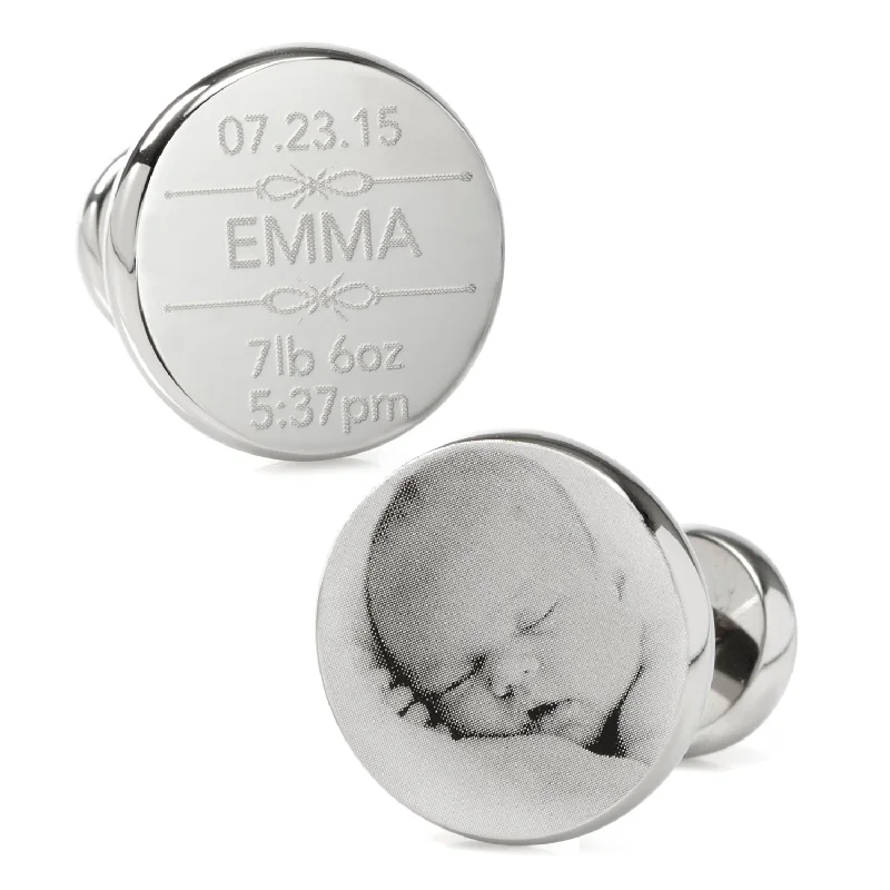 Best cufflinks with vintage coin designs for a unique and historical look-Birth Details Custom Photo Engravable Cufflinks