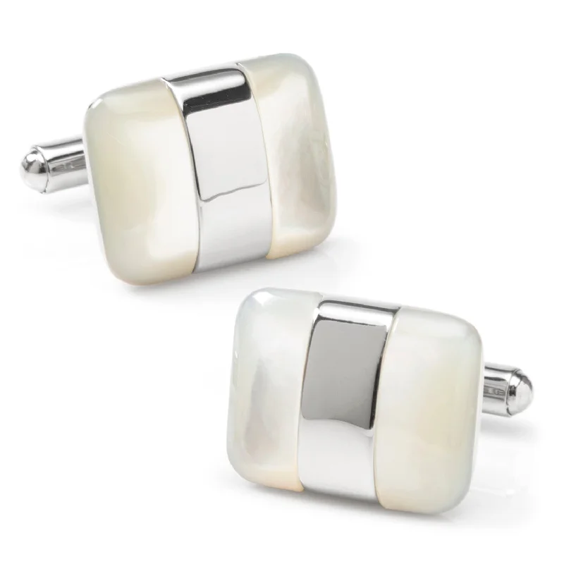 Best cufflinks for men with personalized birthstone options for meaningful gifts-Silver Wrapped White Mother of Pearl Cufflinks