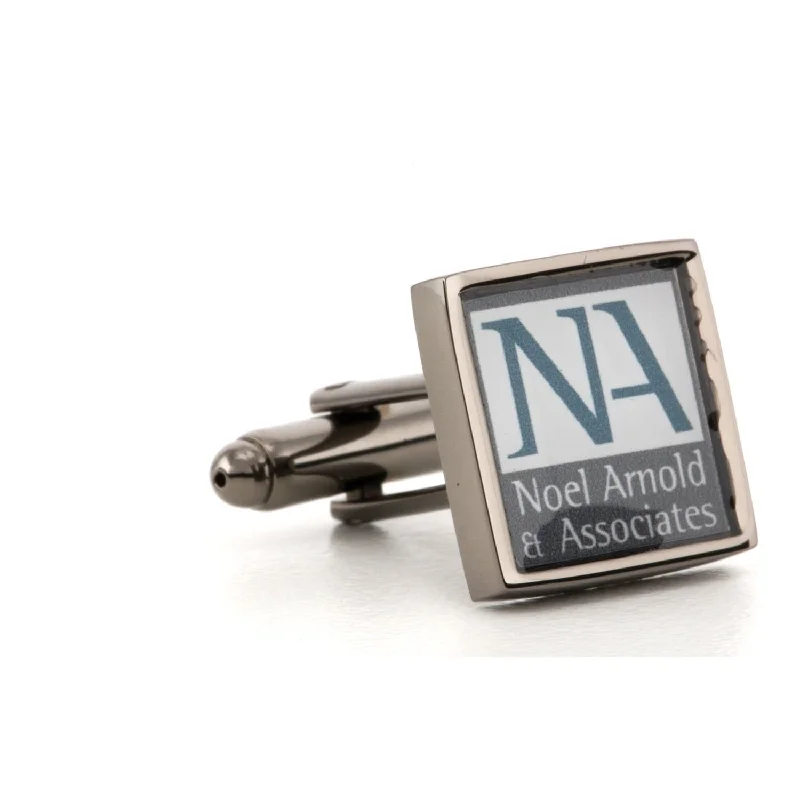 Cufflinks with solid gold for a luxurious and timeless accessory-Corporate Printed Square Logo GunMetal Cufflinks