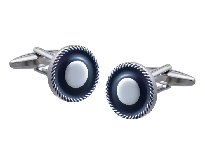 Best cufflinks with rose gold plating for a trendy and luxurious finish-Ropesque Navy and Silver Cufflinks