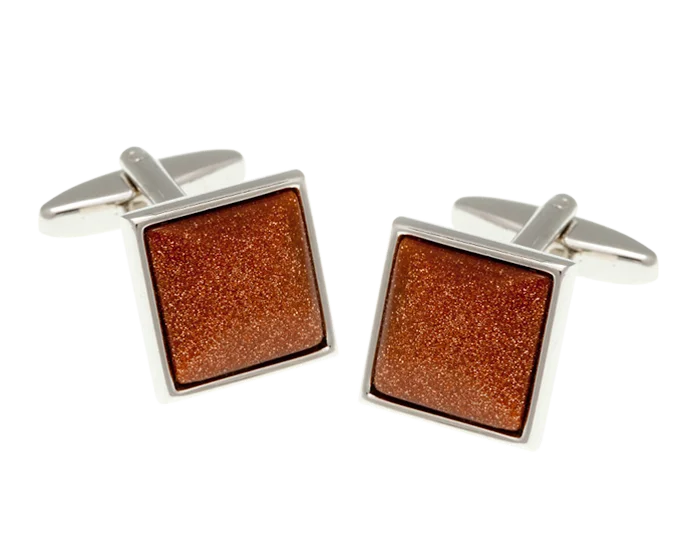 Best cufflinks with pearl inlays for a classy and elegant style-Square Brown Goldstone Cufflinks