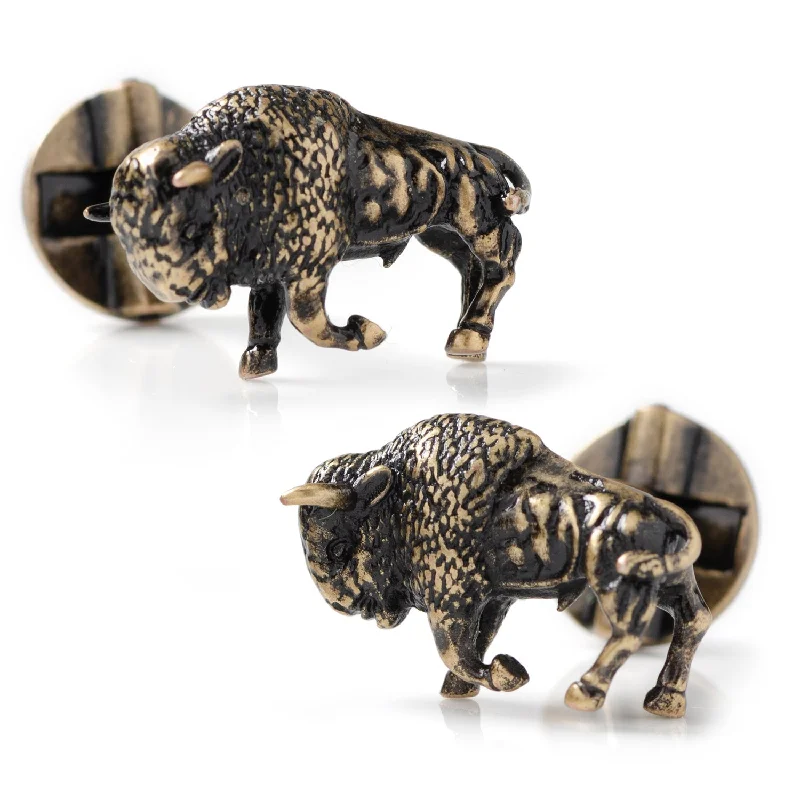 Cufflinks with geometric patterns for a sharp and fashionable look-Antique Bronze Bison Cufflinks