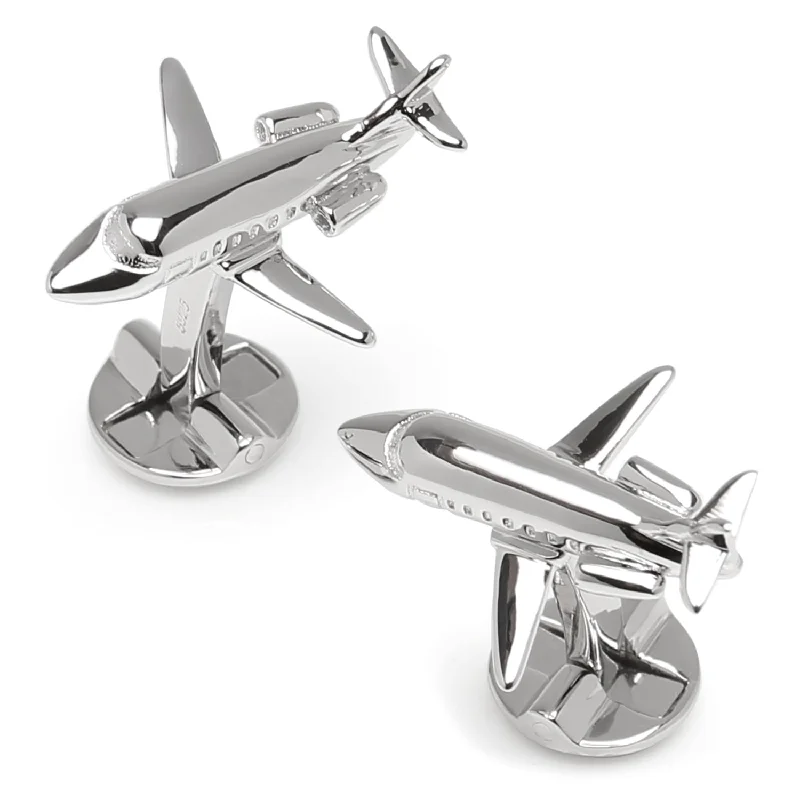 Best cufflinks with vintage cufflinks box for a complete and elegant gift set-Sterling Private Jet Cufflinks