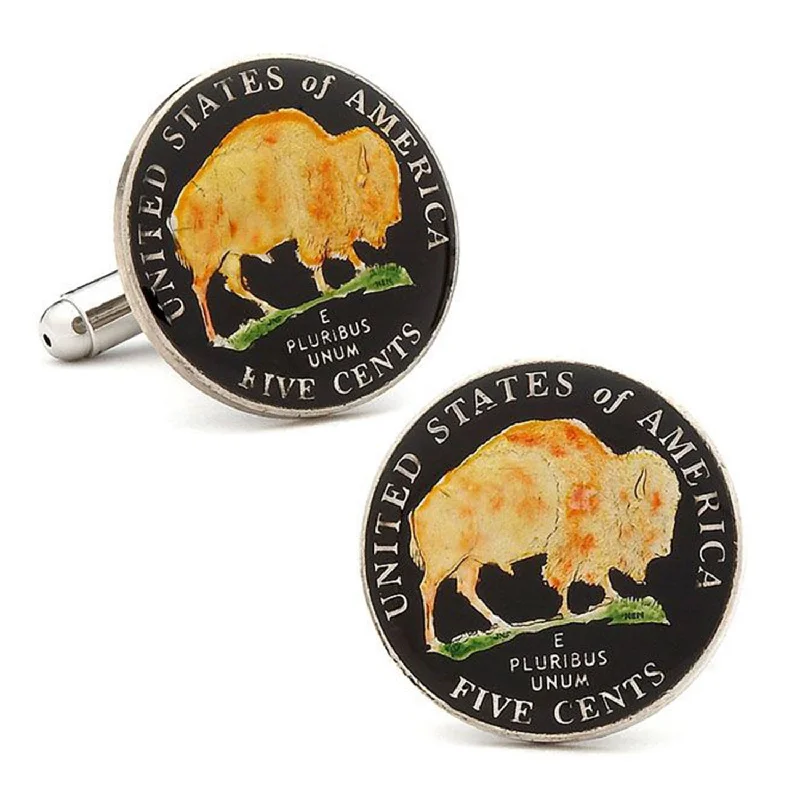 Elegant cufflinks with unique designs for a stylish and sophisticated look-Hand Painted American Buffalo Nickel Coin Cufflinks