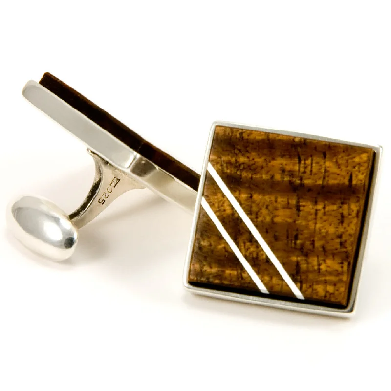 Cufflinks with customized initials for a personalized touch and meaningful gift-Hawaiian Koa Silver Inlay Sterling Silver Cufflinks