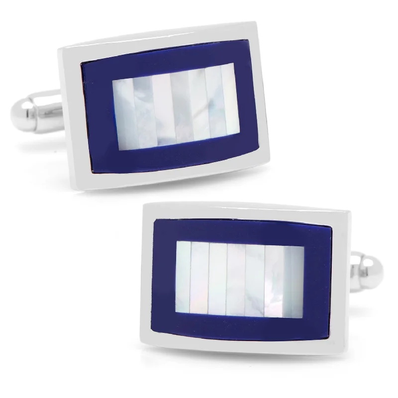 Cufflinks with angular designs for a modern and stylish look-Mother of Pearl and Lapis Blue Key Cufflinks