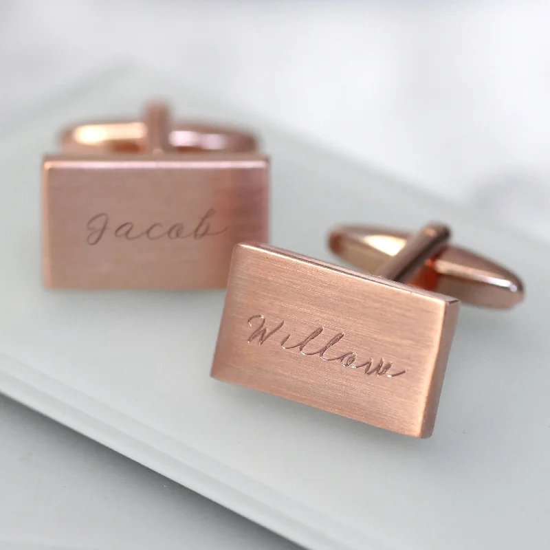 Cufflinks with vintage-inspired designs for a timeless and classic touch-Personalised Rectangular Name Cufflinks