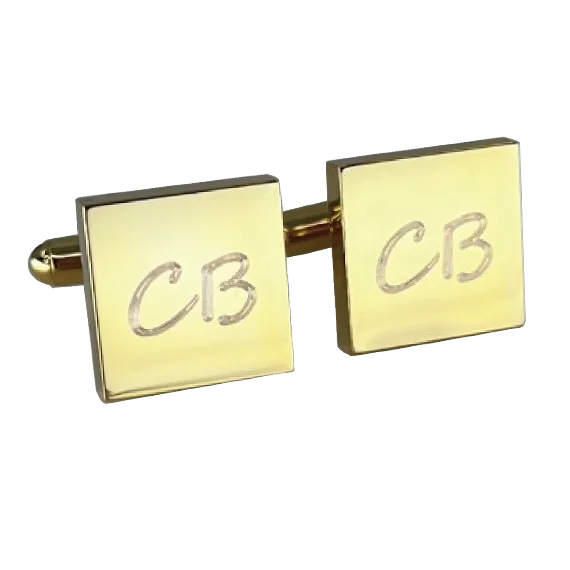 Cufflinks with vintage military designs for a distinctive and bold look-Personalised Gold Engraved Square Cufflinks