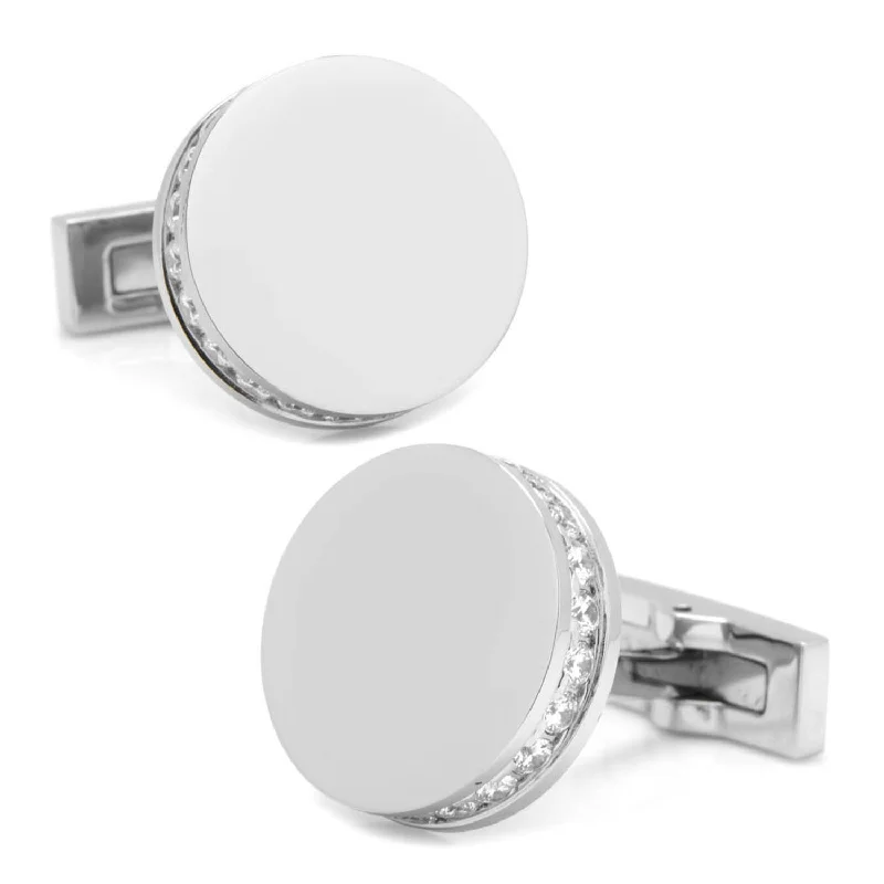 Best cufflinks for business attire with simple, sleek designs for professionals-Stainless Steel White Pave Crystal Engravable Cufflinks