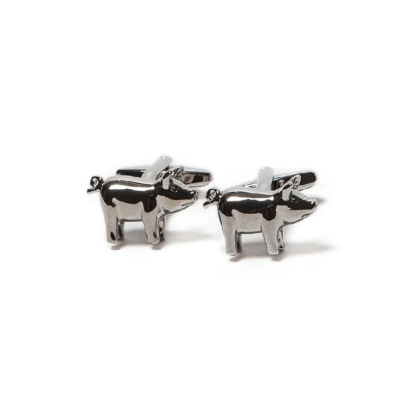 Best cufflinks for special occasions with precious stones for a luxurious touch-Shiny Silver Pig Cufflinks