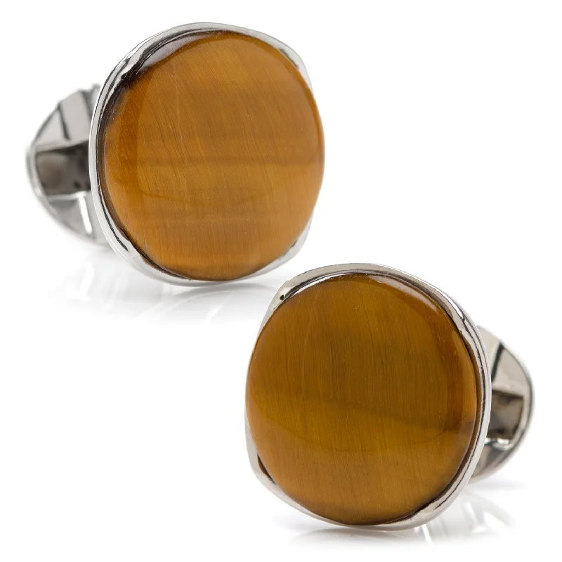 Cufflinks with Swarovski crystals for added sparkle and luxury-Sterling Silver Classic Formal Tigers Eye Cufflinks