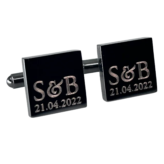 Cufflinks with solid gold for a luxurious and timeless accessory-Personalised Initial Date Gunmetal Cufflinks