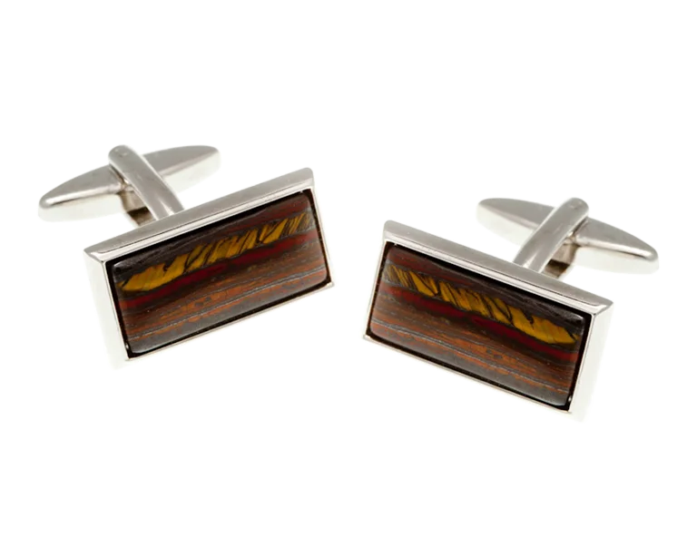 Best cufflinks with polished titanium for a modern, sleek design-Oblong Tiger Iron Cufflinks