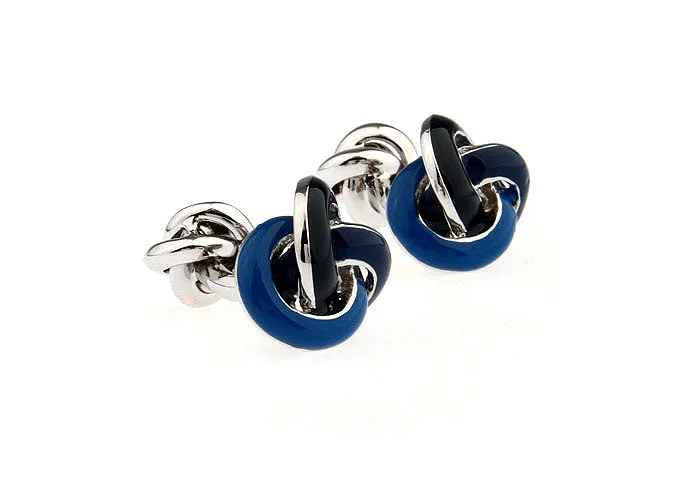 Cufflinks with vintage military designs for a distinctive and bold look-Pierrepont Navy & Black Knot Rhodium Plated Cufflinks