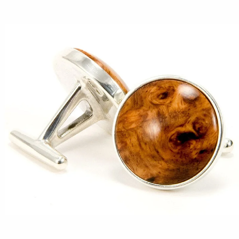 Best cufflinks with polished stainless steel for a sleek and modern look-Amboyna Burl Sterling Silver Cufflinks