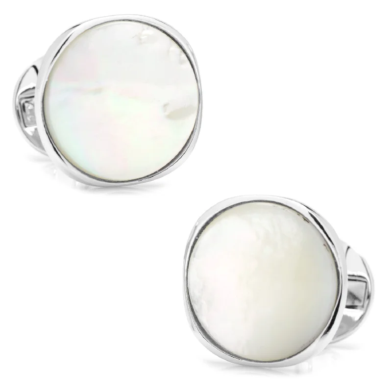 Best cufflinks with customizable monograms for a unique and personal gift-Sterling Silver Classic Formal Mother of Pearl Cufflinks