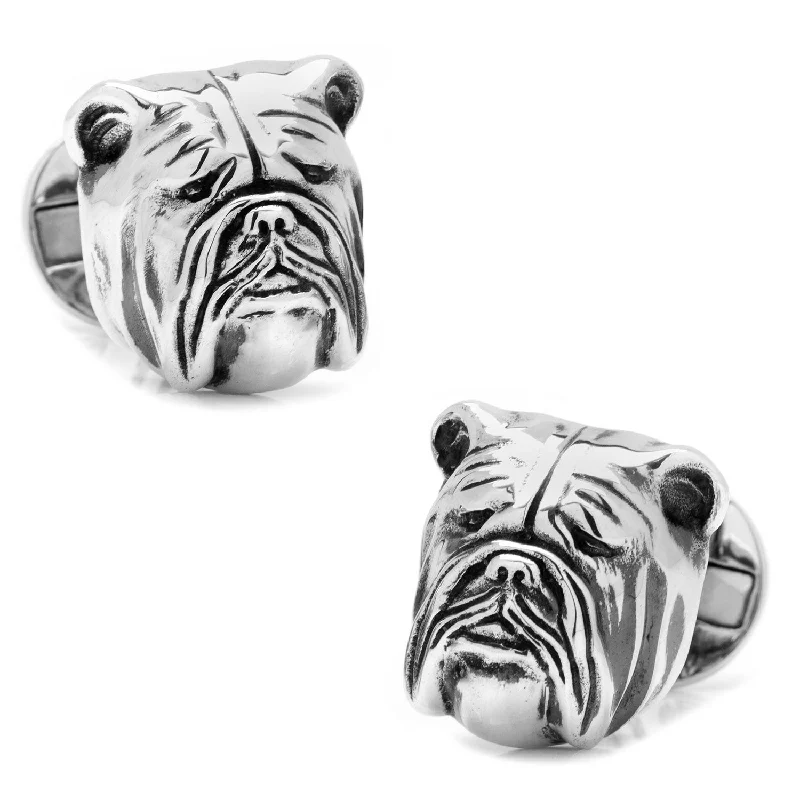 Unique cufflinks with gemstone accents for a bold and luxurious look-Sterling Silver 3D Bulldog Cufflinks