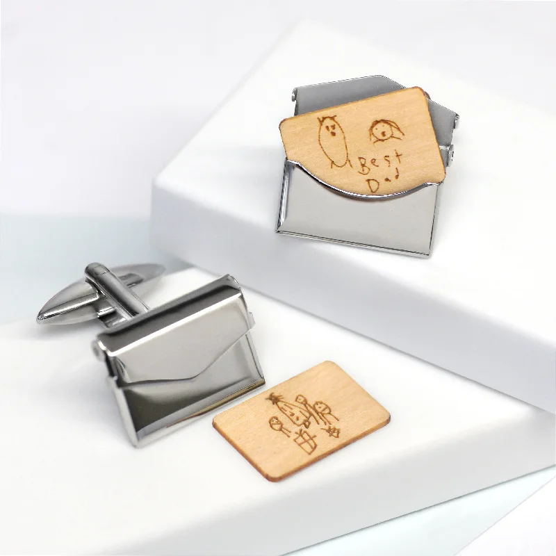 Cufflinks with classic round designs for a versatile and timeless accessory-Personalised Child's Drawing Envelope Cufflinks