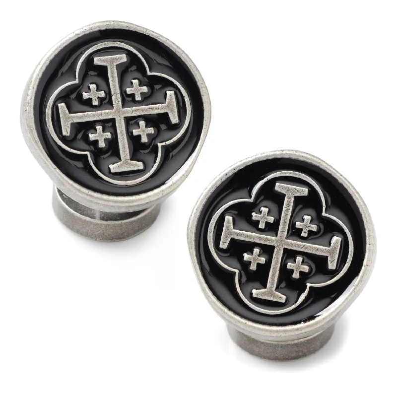 Best cufflinks with durable enamel finishes for long-lasting wear and vibrant color-Shipwreck Cross Coin Antique Silver Cufflinks