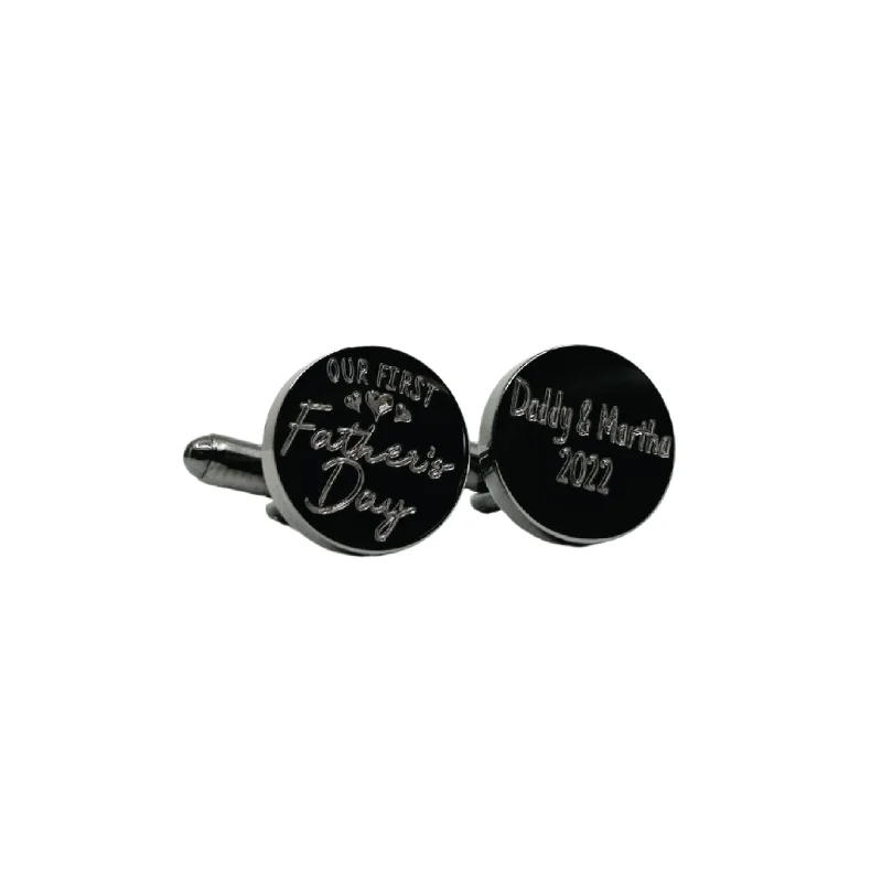 Cufflinks with black onyx stones for a refined and luxurious look-Personalised Engraved Our First Fathers day cufflinks