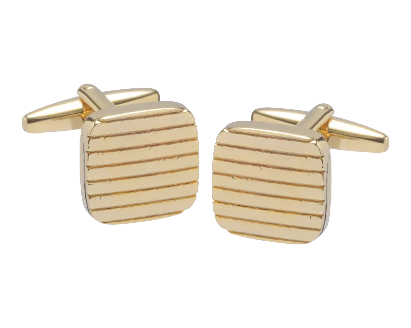 Best cufflinks with geometric shapes for a modern and artistic touch-Textured Lines Square Gold Cufflinks