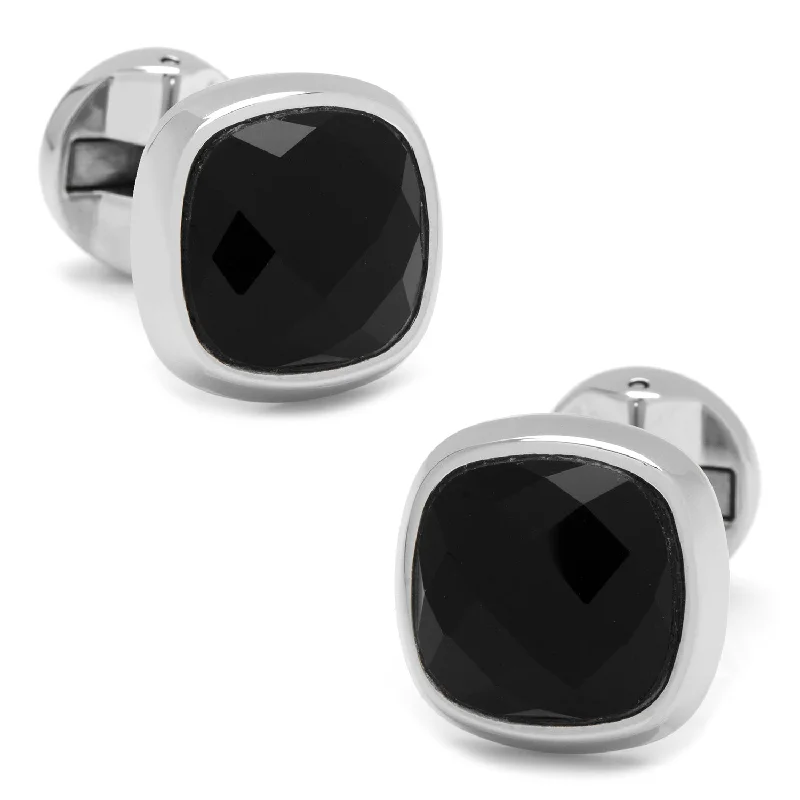 Classic cufflinks with simple round shapes for an elegant and versatile accessory-Faceted Onyx Cushion Cufflinks