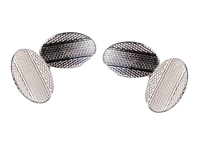 Best cufflinks for formal shirts with refined designs and premium materials-Classic Vintage Engraved Centre Stripe Chain Link Cufflinks