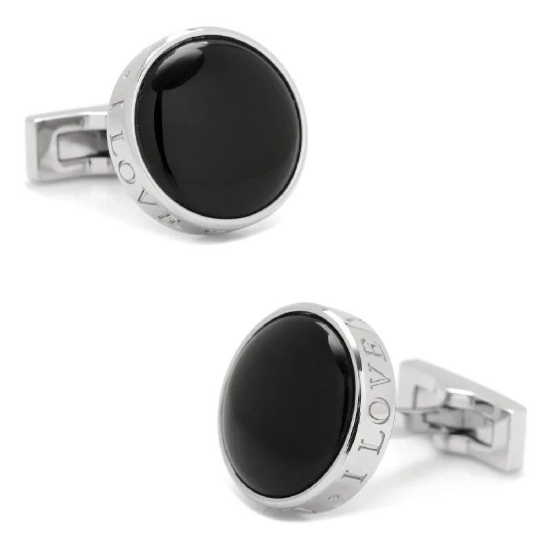 Cufflinks with customized initials for a personalized touch and meaningful gift-Onyx I Love You Stainless Steel Cufflinks