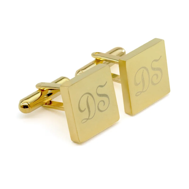 Cufflinks with custom logos for a branded and professional look-Personalised Engraved Square Gold Cufflinks