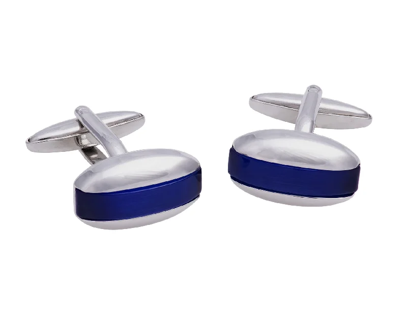 Cufflinks with classic black enamel for a sleek and timeless design-Somers Blue Rhodium Plated Cufflinks