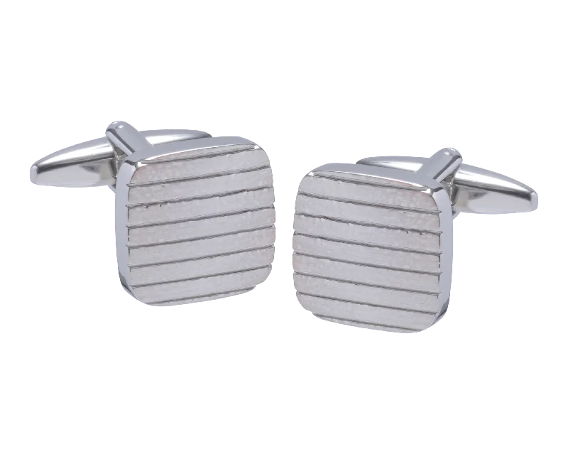 Cufflinks with colorful gemstones for a vibrant and eye-catching appearance-Textured Lines Square Metal Cufflinks